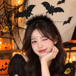 Băng Đô Sừng Quỷ Đỏ Đen Và Dơi Kim Tuyến Phối Lông Vũ Cosplay Hoá Trang Lễ Hội Halloween 3