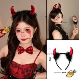 Băng Đô Sừng Quỷ Đỏ Đen Và Dơi Kim Tuyến Phối Lông Vũ Cosplay Hoá Trang Lễ Hội Halloween 7