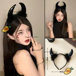 Băng Đô Sừng Quỷ Đỏ Đen Và Dơi Kim Tuyến Phối Lông Vũ Cosplay Hoá Trang Lễ Hội Halloween 5