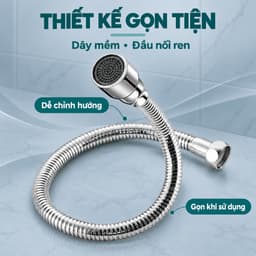 Dây nối vòi nước vạn năng, xoay 720 độ chất liệu inox 304 chống gỉ, chịu nhiệt sử dụng đa năng cho nhiều loại vòi 5
