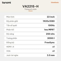 Màn hình văn phòng ViewSonic VA2215-H 22 inch Full HD 100Hz FreeSync học tập bảo vệ mắt HDMI VGA 7