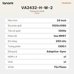 Màn hình văn phòng ViewSonic VA2432-H-W-2 24 inch IPS Full HD 100Hz Adaptive-Sync Trắng học tập 6