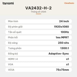Màn hình văn phòng ViewSonic VA2432-H-2 24 inch IPS Full HD 100Hz Adaptive-Sync học tập bảo vệ mắt 6