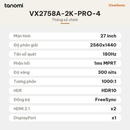 Màn hình gaming ViewSonic VX2758A-2K-PRO-4 27 inch IPS 180Hz 1ms MPRT HDR10 chơi game FPS G-Sync compatible 5