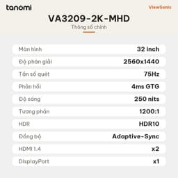 Màn hình văn phòng ViewSonic VA3209-2K-MHD 32 inch IPS 75Hz Loa 2.5W x 2 học tập bảo vệ mắt HDMI VGA 7