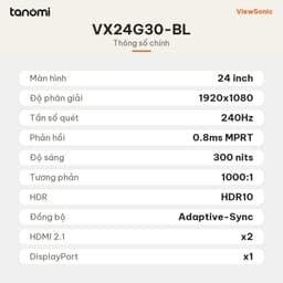 Màn hình gaming ViewSonic VX24G30-BL 24 inch IPS Full HD 240Hz 0.8ms MPRT HDR10 Xanh mint chơi game FPS 7
