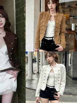 Áo Khoác Da Lộn Nữ 2 Lớp Dáng Ngắn Cổ Đứng Khóa Kéo Cúc Nổi Sang Chảnh Phong Cách Hàn Quốc 7