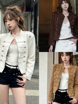 Áo Khoác Da Lộn Nữ 2 Lớp Dáng Ngắn Cổ Đứng Khóa Kéo Cúc Nổi Sang Chảnh Phong Cách Hàn Quốc 8