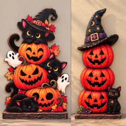 Bảng gỗ tháp bí ngô, mèo đen trang trí Halloween, dựng cửa ngày lễ hội hóa trang 2026 2