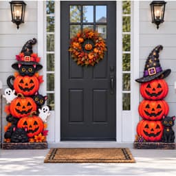 Bảng gỗ tháp bí ngô, mèo đen trang trí Halloween, dựng cửa ngày lễ hội hóa trang 2026 3