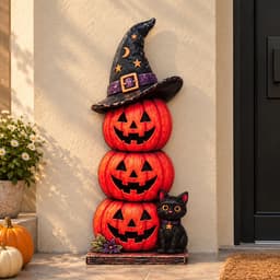Bảng gỗ tháp bí ngô, mèo đen trang trí Halloween, dựng cửa ngày lễ hội hóa trang 2026 4