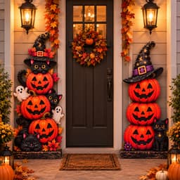 Bảng gỗ tháp bí ngô, mèo đen trang trí Halloween, dựng cửa ngày lễ hội hóa trang 2026 6