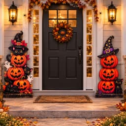 Bảng gỗ tháp bí ngô, mèo đen trang trí Halloween, dựng cửa ngày lễ hội hóa trang 2026 7