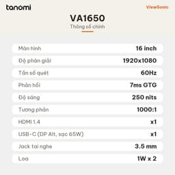 Màn hình di động ViewSonic VA1650 16 inch IPS Full HD 60Hz USB-C màn hình phụ laptop văn phòng đi công tác 7