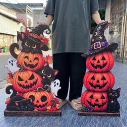 Bảng gỗ tháp bí ngô, mèo đen trang trí Halloween, dựng cửa ngày lễ hội hóa trang 2026 8
