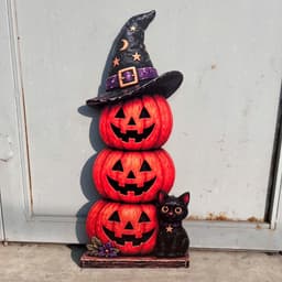 Bảng gỗ tháp bí ngô, mèo đen trang trí Halloween, dựng cửa ngày lễ hội hóa trang 2026 9