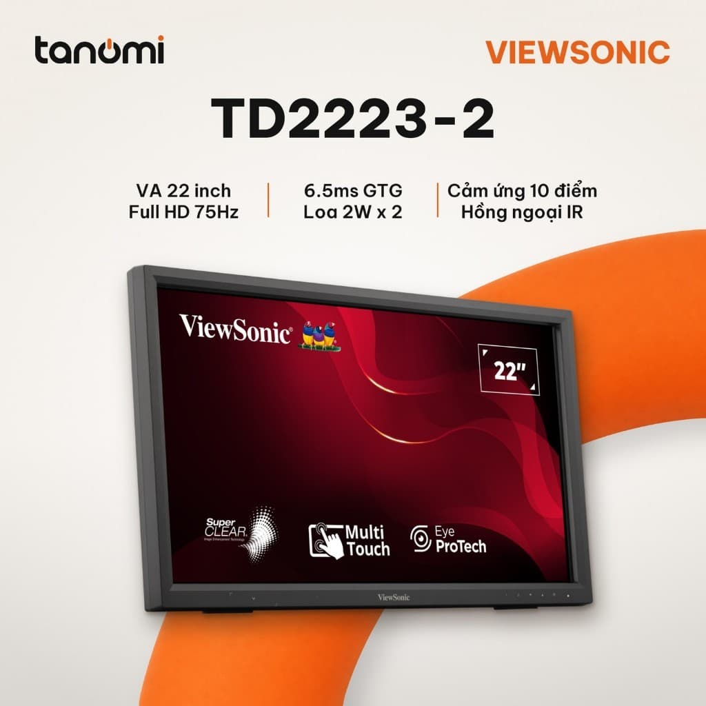 Màn hình cảm ứng ViewSonic TD2223-2 22 inch VA Full HD 75Hz cảm ứng hồng ngoại bán hàng kiosk học tập