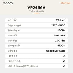 Màn hình đồ hoạ ViewSonic VP2456A 24 inch IPS Full HD 120Hz USB-C 90W thiết kế chỉnh ảnh 100 sRGB 6