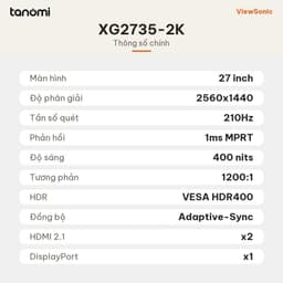 Màn hình gaming ViewSonic XG2735-2K 27 inch IPS 210Hz 1ms MPRT chơi game FPS G-Sync compatible HDR400 7
