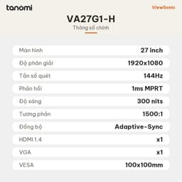 Màn hình gaming ViewSonic VA27G1-H 27 inch IPS Full HD 144Hz 1ms MPRT chơi game FPS Adaptive-Sync 7
