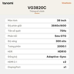 Màn hình cong ViewSonic VG3820C 38 inch IPS WQHD+ 75Hz USB-C 96W ultrawide 21:9 làm việc đa nhiệm 7