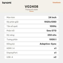 Màn hình văn phòng ViewSonic VG2408 24 inch IPS Full HD 100Hz Adaptive-Sync làm việc học tập bảo vệ mắt 4