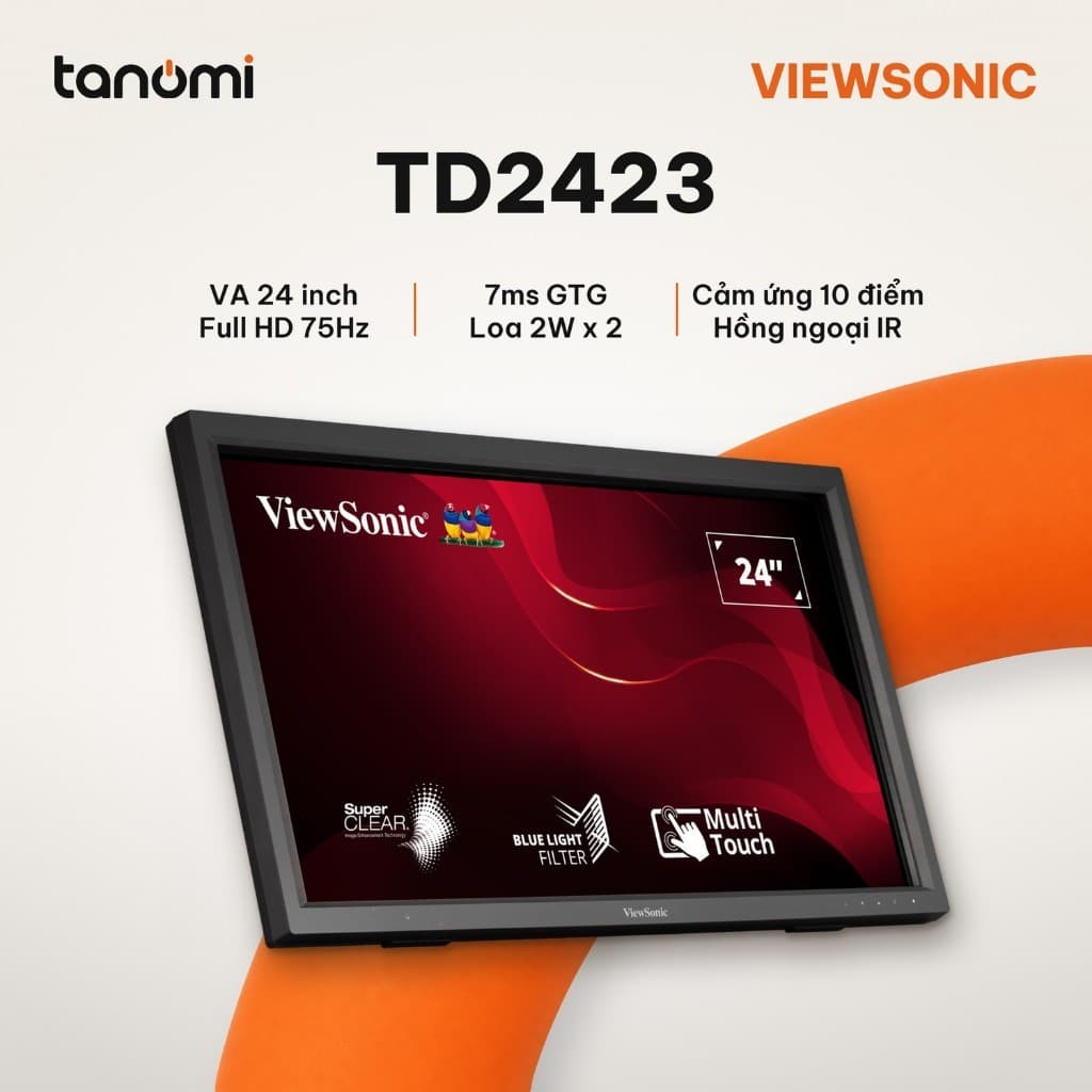 Màn hình cảm ứng ViewSonic TD2423 24 inch VA Full HD 75Hz cảm ứng hồng ngoại bán hàng kiosk học tập