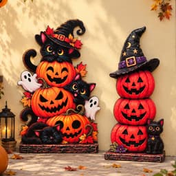 Bảng gỗ tháp bí ngô, mèo đen trang trí Halloween, dựng cửa ngày lễ hội hóa trang 2026 1