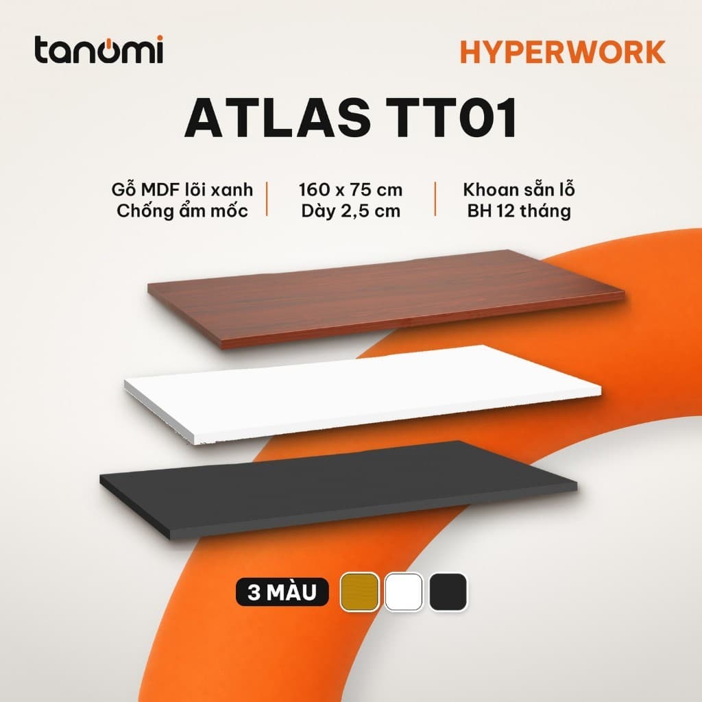 Mặt bàn gỗ 1m6 HyperWork Atlas TT01 160x75 cm Dày 25 mm Gỗ E1 Khoan lỗ sẵn mặt bàn làm việc mặt bàn nâng hạ
