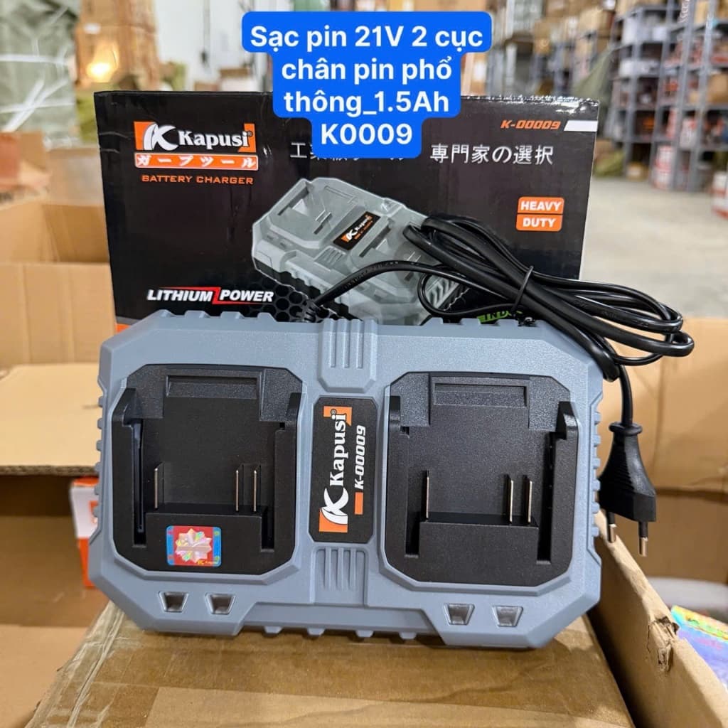 ĐẾ SẠC ĐÔI 2 PIN 21V_1.5AH CHÂN PHỔ THÔNG KAPUSI K00009 CẤM ĐIỆN TRỰC TIẾP 220V