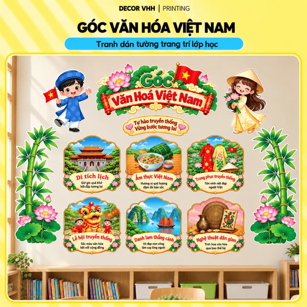 Bộ tranh Góc Văn Hoá Việt Nam - trang dán tường trang trí lớp học mầm non, tiểu học (F433)