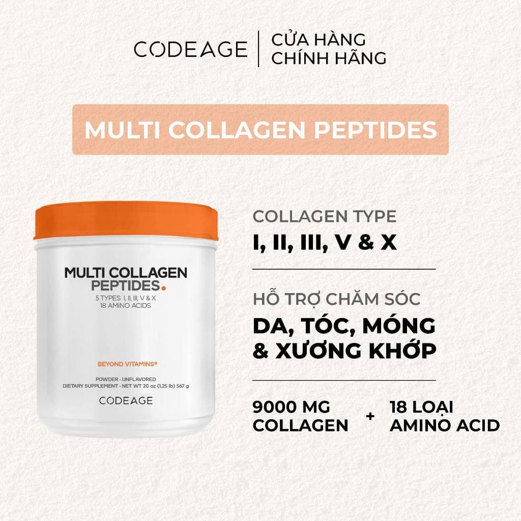 Bột Collagen Thủy Phân Codeage chính hãng- Multi Collagen Peptides Giúp Trẻ Hóa Làn Da Và Hõ Trợ Xương Khớp 567g