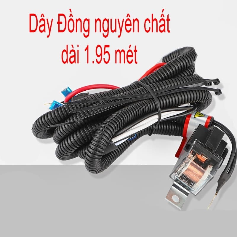 Bộ dây điện độ còi xe hơi, xe máy 12V, Dây đồng nguyên chất bọc vỏ chống cháy, bộ dây điện rơle xe hơi