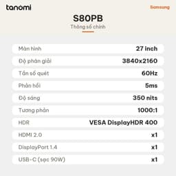 Màn hình đồ hoạ Samsung ViewFinity S8 S80PB LS27B800PXEXXV 27 inch IPS 4K 60Hz USB-C 90W Cổng LAN 4