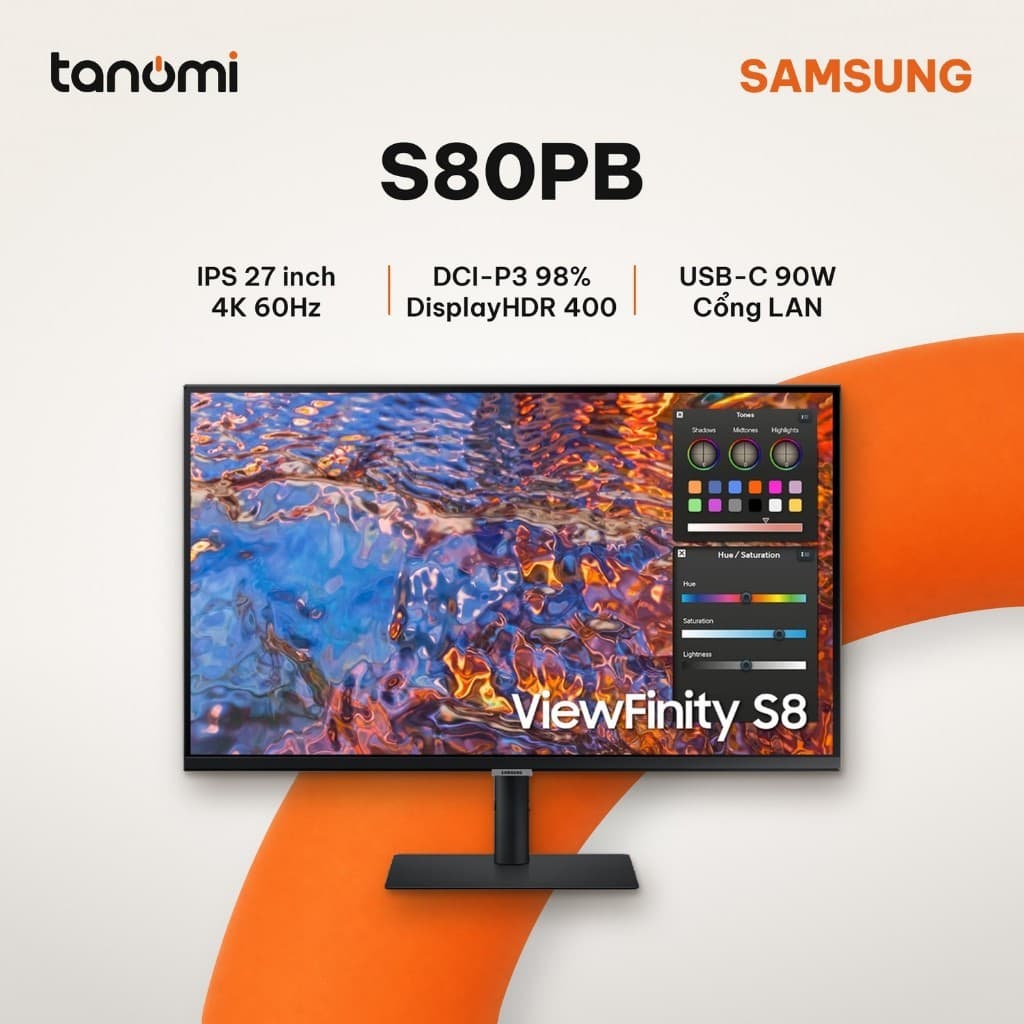 Màn hình đồ hoạ Samsung ViewFinity S8 S80PB LS27B800PXEXXV 27 inch IPS 4K 60Hz USB-C 90W Cổng LAN