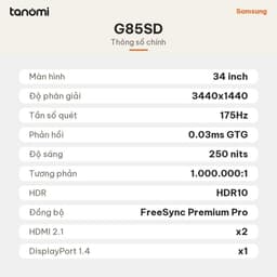 Màn hình gaming cong Samsung Odyssey OLED G8 G85SD LS34DG850SEXXV 34 inch UWQHD 175Hz 0.03ms GTG G-Sync compatible 7