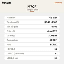 Màn hình thông minh Samsung Smart Monitor M7 M70F LS43FM702UEXXV 43 inch VA 4K 60Hz Loa 20W USB-C 65W 7
