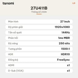 Màn hình văn phòng LG 27U411B-B 27 inch IPS Full HD 144Hz HDR10 làm việc học tập FreeSync giải trí 7