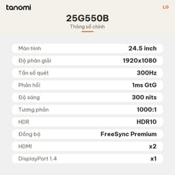 Màn hình gaming LG UltraGear 25G550B-B 24.5 inch IPS Full HD 300Hz 1ms GtG G-Sync compatible chơi game FPS 7