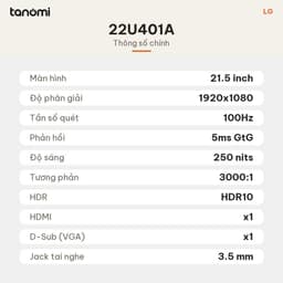 Màn hình văn phòng LG 22U401A-B 21.5 inch Full HD 100Hz VA 3000:1 HDR10 làm việc học tập bảo vệ mắt 7