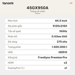Màn hình gaming cong LG UltraGear OLED 45GX950A-B 44.5 inch 5K2K 165Hz 0.03ms GtG USB-C 90W chơi game 7