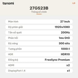 Màn hình gaming LG UltraGear 27G523B-B 27 inch IPS Full HD 200Hz 1ms GtG G-Sync compatible chơi game 7