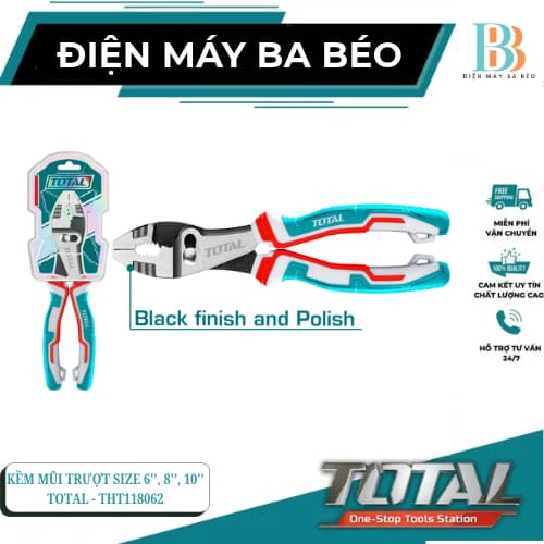 Kềm mũi trượt kích thước 6'', 8'', 10'' đen bóng TOTAL - THT118062 - THT118082 - THT118102
