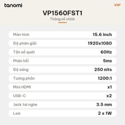 Màn hình di động cảm ứng VSP VP1560FST1 15.6 inch IPS Full HD 60Hz Cảm ứng đa điểm USB-C mỏng nhẹ 7
