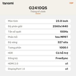 Màn hình văn phòng 2K VSP G2410QS 23.8 inch IPS 2K 100Hz USB-C 65W Loa kép 2x3W làm việc thiết kế 7