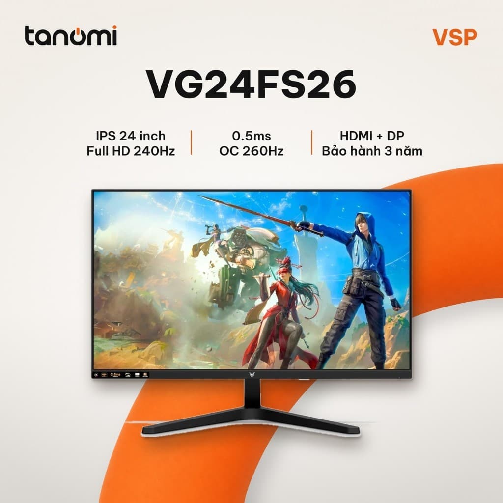 Màn hình gaming VSP VG24FS26 23.8 inch IPS Full HD 240Hz 0.5ms chơi game FPS 260Hz bảo hành 3 năm