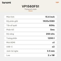 Màn hình di động VSP VP1560FS1 IPS Full HD 60Hz 15.6 inch USB-C mở rộng màn hình laptop mỏng nhẹ 4