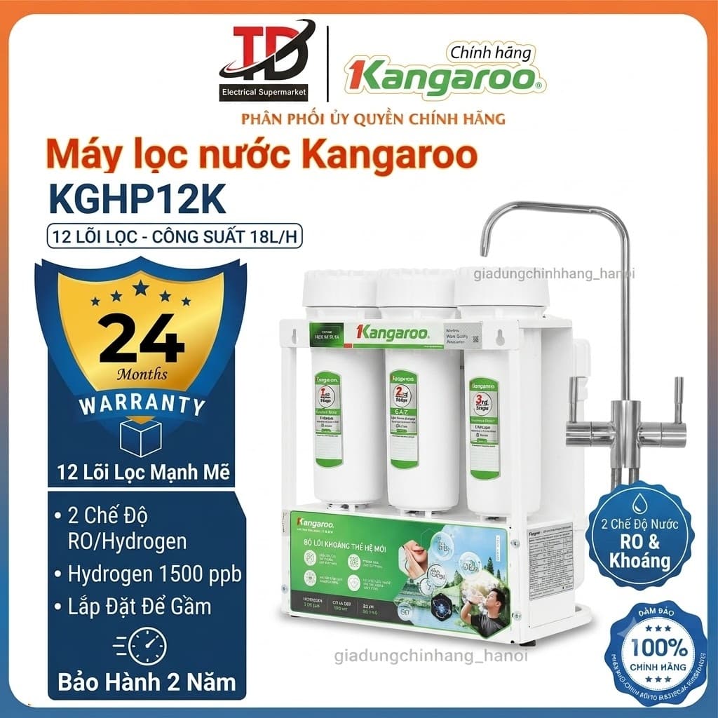 Máy Lọc Nước Để Gầm Kangaroo Hydrogen KGHP12K 12 Lõi Lọc, Vòi 2 Chức Năng, Hàng Chính Hãng