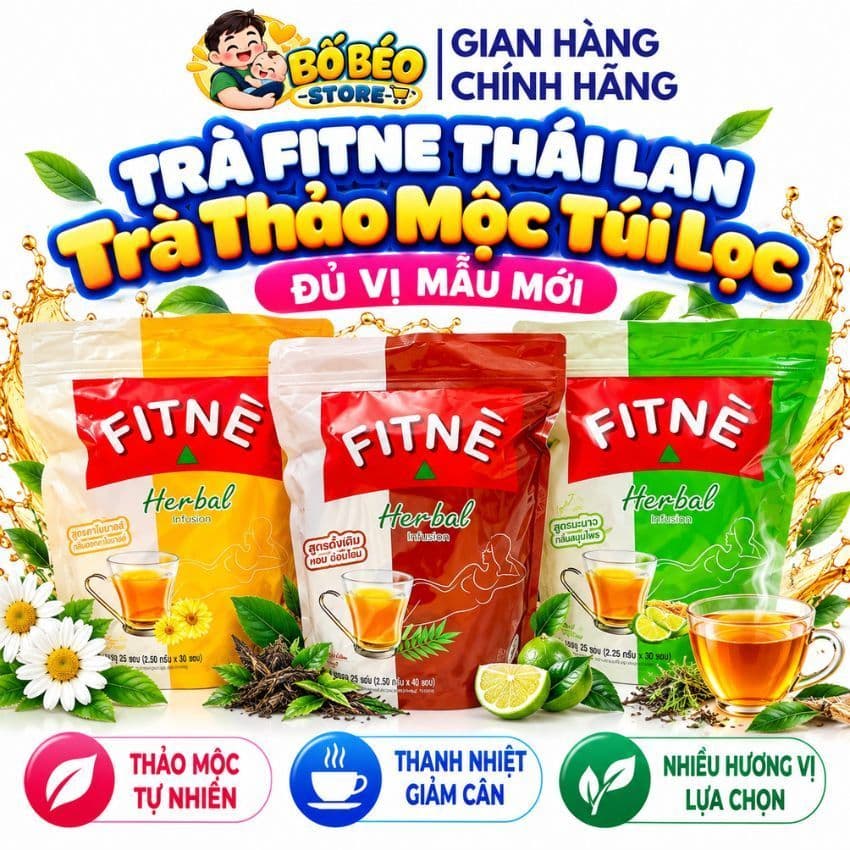 Trà Fitne Herbal Thái Lan Chính Hãng, trà thảo mộc nhuận tràng túi lọc