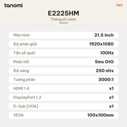 Màn hình văn phòng Dell Pro 22 E2225HM 21.5 inch Full HD 100Hz VA 3000:1 làm việc học tập bảo vệ mắt 6